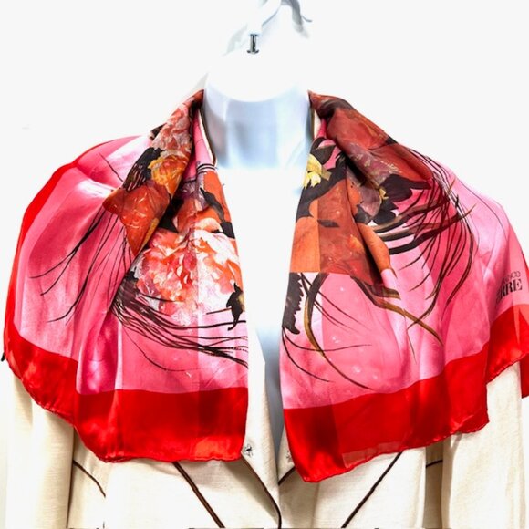 BeautifulPink Red Black Floral  Gianfranco Ferre Scar Silk Chiffon/Satin 34" (30 - Picture 3 of 13